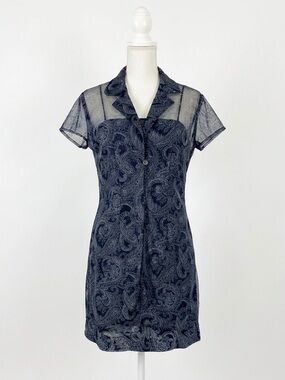 VTG 90s Dawn Joy Paisley Mesh 2 Piece Set Dress & Sheer Shirt Grunge Boho 7/8